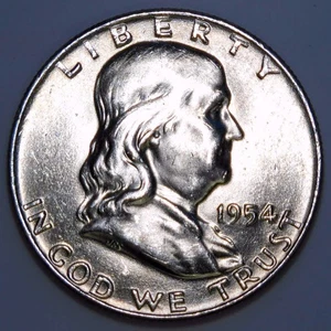 Medio dólar Franklin 1954 50c 90 % plata estadounidense BU k191 - Imagen 1 de 2