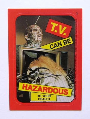 1988 TOPPS Fright Flicks Sticker #1 - "TV Can Be Hazardous for Your Health"  N/M - Image 1 of 2