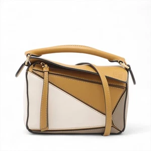 Loewe Mini Puzzle Bag Leather 2 Way Handbag White x yellow - Picture 1 of 13