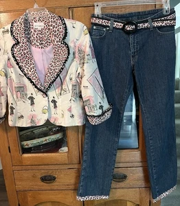 3 Sisters Jacket L And Jeans 8, 2- Piece Designer Paris Inspired Suit VTG - Picture 1 of 13