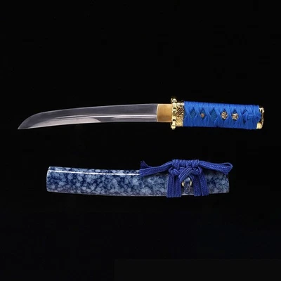 Handmade Japanese Samurai Sword Tanto 1060 Carbon Steel Blue Lacquered Wood Saya - Image 1 of 4