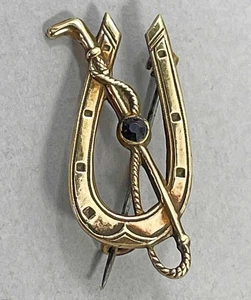 BEAUTIFUL ANTIQUE ROLLED GOLD HORSESHOE RIDING CROP BROOCH STOCK PIN - Picture 1 of 4