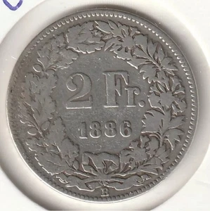 2 Franken  1886 Schweiz 835er Silbermünze - (251) - Bild 1 von 4