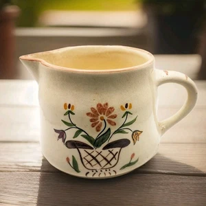 Vintage Blumen Vogel Keramik Krug 4" hoch 7,5" breiter Lavendelrand - Bild 1 von 11