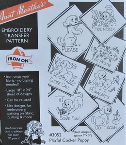 Aunt Martha's 3052 Playful Cocker Puppy Days of Week Embroidery Transfer Pattern - Picture 1 of 1