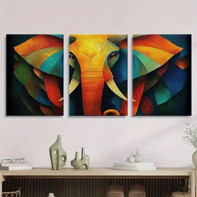 3pcs abstract colorful elephant Wall Art Canvas Unframed/Framed - Image 1 of 4