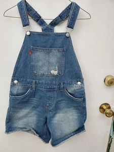 Levis Denim Overall Shortall Shorts Girls Sz 16 Regular Bib Rolled Hem Blue EUC - Picture 1 of 12