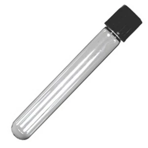 16x150mm, Borosilicate Glass, Flat Btm, 15ml Vol, Black PP Screw Top (Pack 10) - Picture 1 of 1