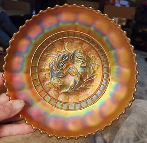 ANTIQUE DUGAN FIREY COLORS CARNIVAL WIND FlOWER ICE CREAM DISH 8" - Picture 1 of 15