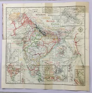 Trott 1912 Large MAP Railway System INDIA Burma Ceylon. 30in x 30in - Picture 1 of 12