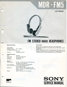 Sony Modell MDR-FM5 FM Stereo Radio Kopfhörer Service Handbuch - Bild 1 von 2