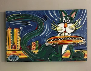 Lisa Grubb “Happy Cat” Canvas Limited Edition 23/95   25” X 16” - Picture 1 of 4