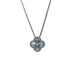 collana argento 925 donna rodio ciondolo pendente quadrifoglio zirconi brillanti - Picture 1 of 5