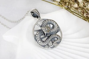 Collar de serpiente de plata de ley 925K - Colgante de serpiente audaz para hombre y mujer - Imagen 1 de 6