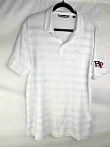 TravisMathew Poloshirt Herren L weiß gestreift HP Logo Golf Performance Stretch - Bild 1 von 6