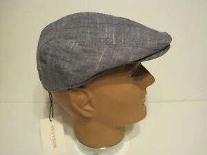 STETSON linen cotton blend driving Cap hat grey contrast stitch denim XL