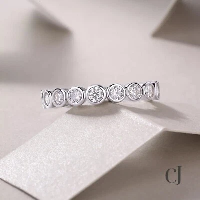 2.00 CT Round Cut Moissanite Eternity Wedding Band Solid 14k White Gold For Her - Image 1 of 4