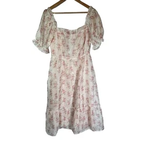 Allegra K Women’s Summer Square Neck Tulle Organza Pink Rose Dress Size Large - Picture 1 of 8