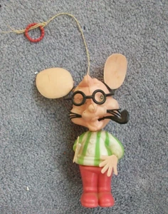 Vintage Topo Gigio Kunststoff Puppe mit Pfeife 6,5" groß Hologramm Augen Hongkong - Bild 1 von 2
