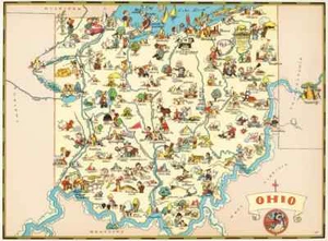  Canvas Reproduction Vintage  Pictorial Map of Ohio Ruth Taylor 1935 - Picture 1 of 1