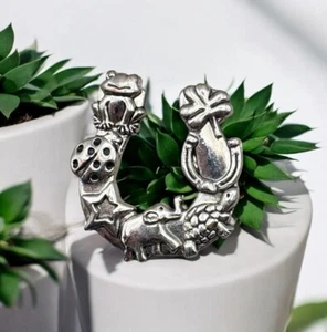 Vintage Lucky Horseshoe Pocket Charm Silver Tone Frog Ladybug Elephant Turtle - Picture 1 of 6