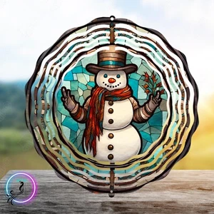 8 Inch Stain Glass Snowman Hanging Wind Spinner Yard Garden Home Decor - Picture 1 of 3