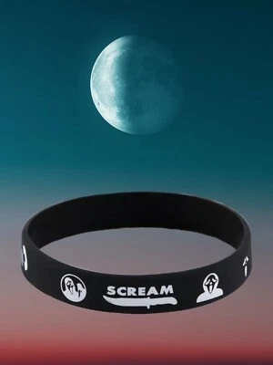 Pulsera Scream Scary Movie Ghostface negra banda elástica brazalete joyería nuevo Foto 1 de 4