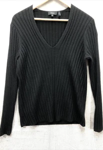 Theory Sweater V Neck Black M 100% Cashmere Ribbed Career Casual - Picture 1 of 11