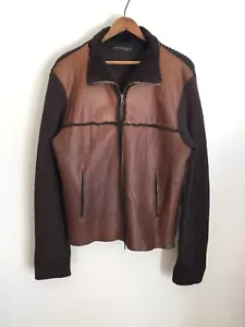 VTG 90s Kenneth Cole Lambskin Leather Wool Zip Up Jacket Brown Medium - Picture 1 of 13