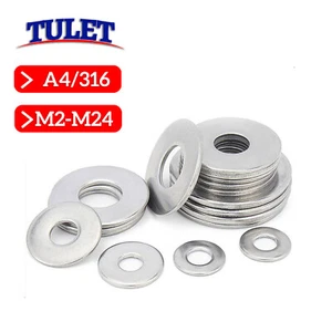 FORM A FLAT WASHERS TO FIT METRIC BOLTS & SCREWS A4 STAINLESS STEEL M2 - M24 - Picture 1 of 4