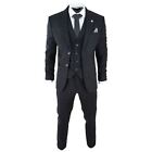 Mens Black Tweed 3 Piece Suit Check Vintage 1920s Gatsby Blinders Tailored Fit
