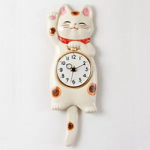 Orologio a Pendolo Giapponese Manekineko Analogico Gatto Fortunato Ceramica Orologio da Parete Giappone - Foto 1 di 3