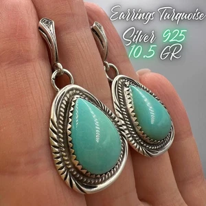 Pendientes colgantes finos vintage de plata de ley 925 piedra turquesa joyería única - Imagen 1 de 12