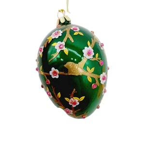 Joan Rivers russisches Faberge inspiriertes Ei Ornament grün gold rosa Blumen 2015 - Bild 1 von 5