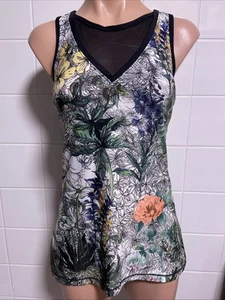 Camiseta sin mangas deportiva Calia para mujer talla extra pequeña correas cruzadas florales verdes - Imagen 1 de 8