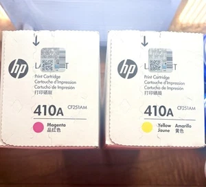 Set of 2 Genuine HP 410A Standard Toner Cartridges - Magenta & Cyan Print - Afbeelding 1 van 2