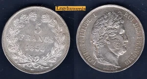 5 Francs Louis Philippe Ier 1844 BB Strasbourg TTB+ Tête Laurée TR 2ème Type - Foto 1 di 1