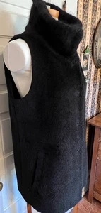 Eileen Fisher Womens Sm Vest Wool Suri Alpaca Blend Knit Collar Snap Front Black - Picture 1 of 12