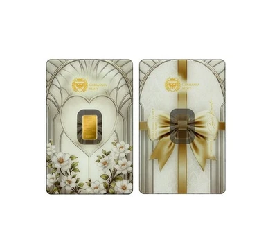 Goldbarren 1 Gramm Germania Mint Best Wishes Glückwünsche im Blister** - Bild 1 von 3