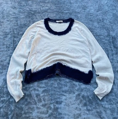 Prada Milano 100% Cashmere Sweater Italy Size 44 White Navy Gradient Vintage - Image 1 of 4