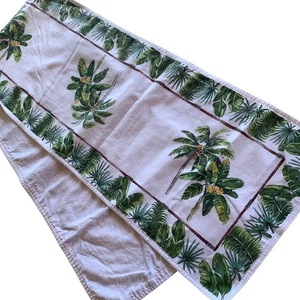 White Cotton Green Palm Tree Tropical Table Runner 66 Inches Long - Picture 1 of 8