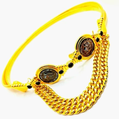 Cinturón elástico adornado con moneda Judith Leiber vintage tono dorado. 25-28 pulgadas Foto 1 de 4