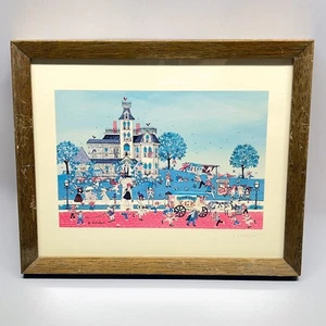VTG Signed Jo Sickbert Folk Art Print Spring Water Ice Co. Wagon Victorian House - Picture 1 of 14