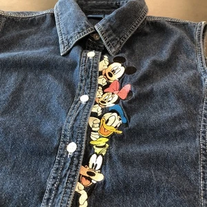 Vintage Mickey Mouse Denim Sleeveless Shirt Disney 100% Cotton Denim XL - Picture 1 of 14