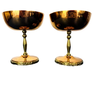 Juego de dos cupés Diaran vintage cobre champán ornamentados arte de México estampados raros - Imagen 1 de 10