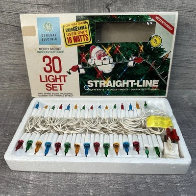 GE Merry Midget Straight-Line 30 Light Set VTG Christmas Lights NOS Tested - Image 1 of 4