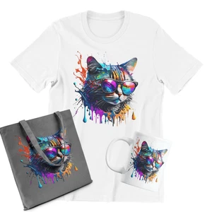 Color Splash Cool Cat Tee, Mug and Tote Bag - Spacious and Trendy! - Picture 1 of 4