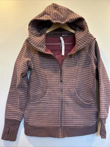 Lululemon Scuba Hoodie Womens 8 Misty Merlot Striped Classic Cotton Fleece READ - Picture 1 of 10