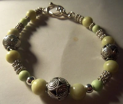 PULSERA HECHA ARTESANALMENTE PLATA ESTERLINA/CRISOPRASA Foto 1 de 3