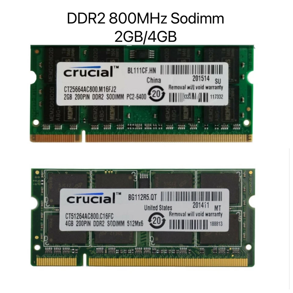 Crucial DDR2 2GB 4GB 8GB 800MHz PC2-6400 Sodimm Notebook Laptop Memory Ram Lot - Image 1 of 1